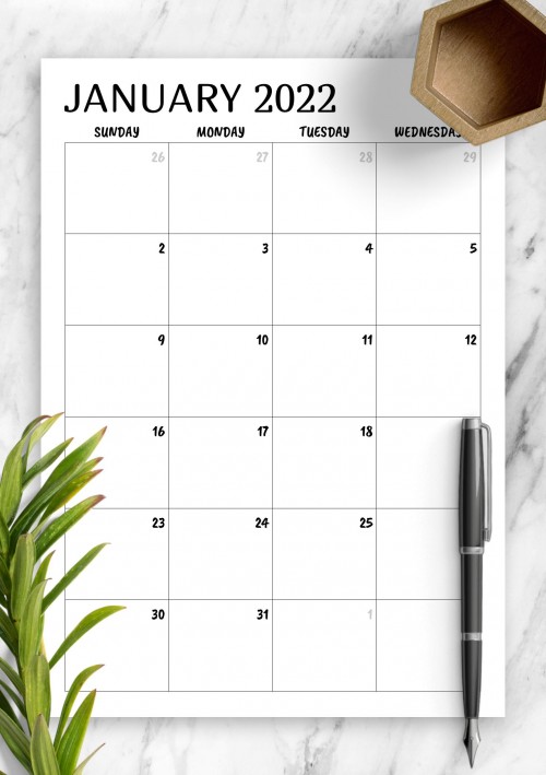 Minimal January 2022 Calendar