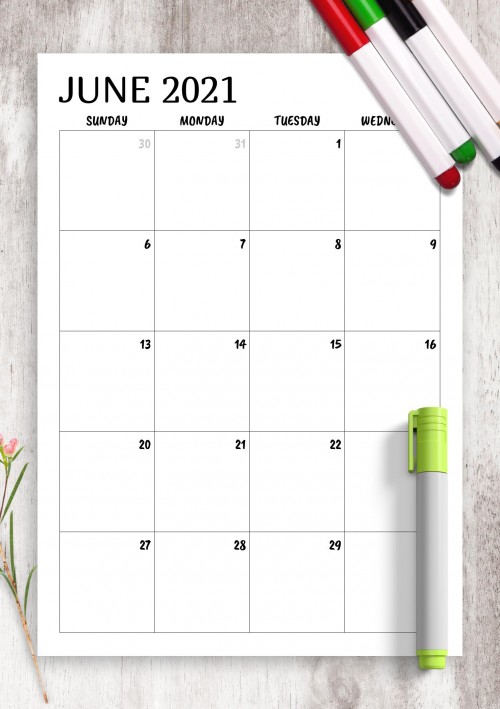 Minimal June 2021 Calendar