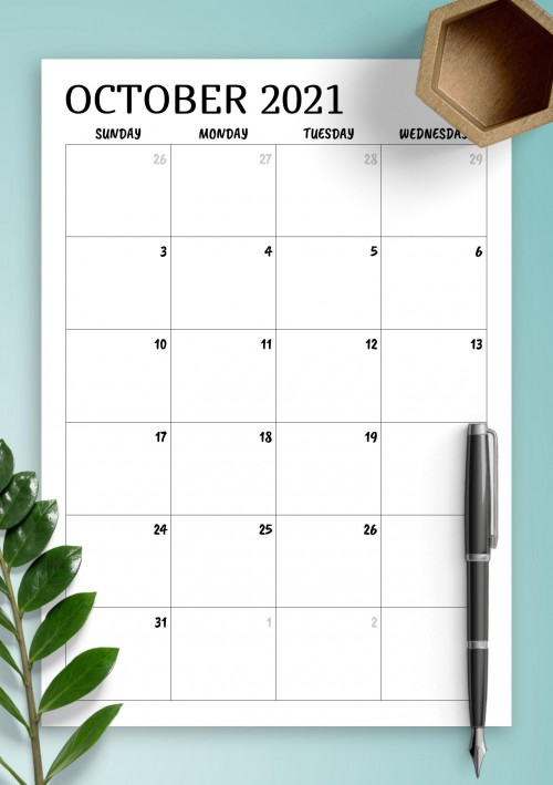 Minimal October 2021 Calendar 