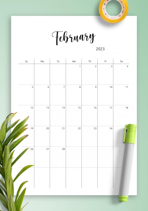 February 2023 Minimalist Monthly Calendar