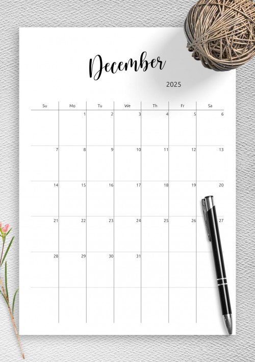 December 2025 Minimalist Monthly Calendar
