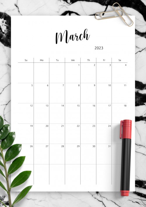 March 2023 Minimalist Monthly Calendar