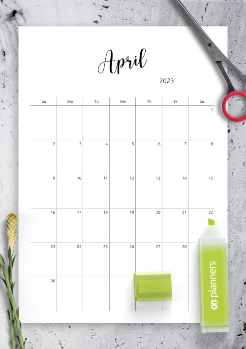 April 2023 Minimalist Monthly Calendar