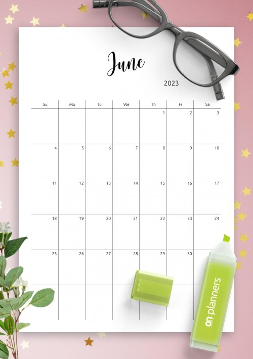 June 2023 Minimalist Monthly Calendar