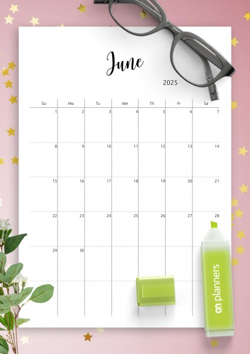 June 2025 Minimalist Monthly Calendar
