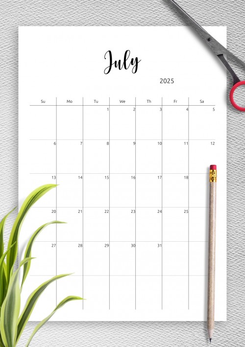 July 2025 Minimalist Monthly Calendar