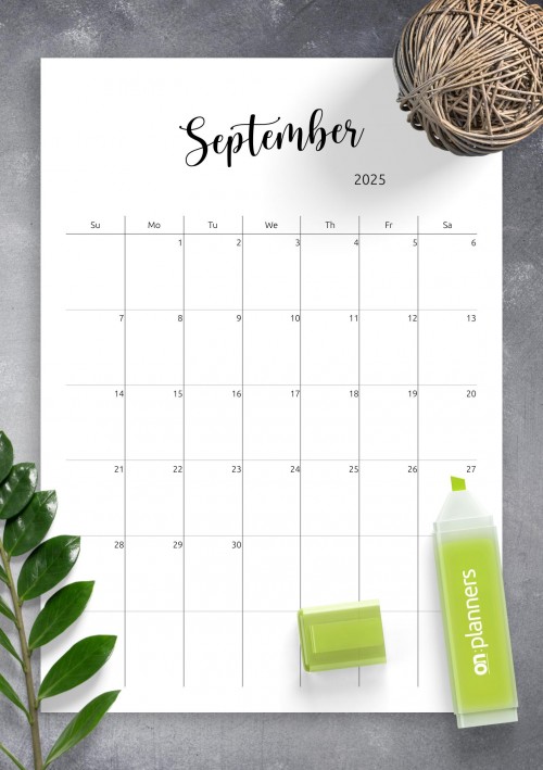 September 2025 Minimalist Monthly Calendar