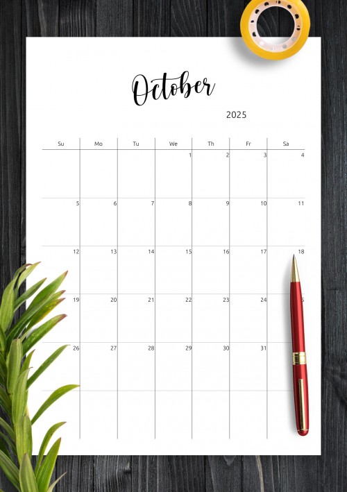 October 2025 Minimalist Monthly Calendar