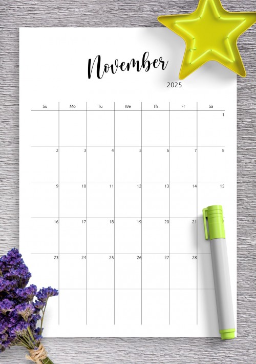 November 2025 Minimalist Monthly Calendar