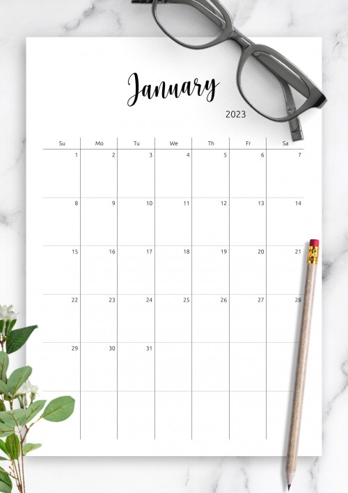 January 2023 Minimalist Monthly Calendar