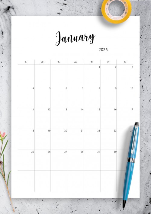 Minimalist January 2026 Calendar Template