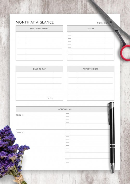 November 2024 at a Glance with Action Plans Template