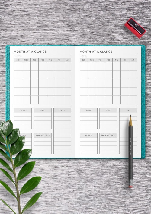  Month at a Glance Template for Travelers Notebook