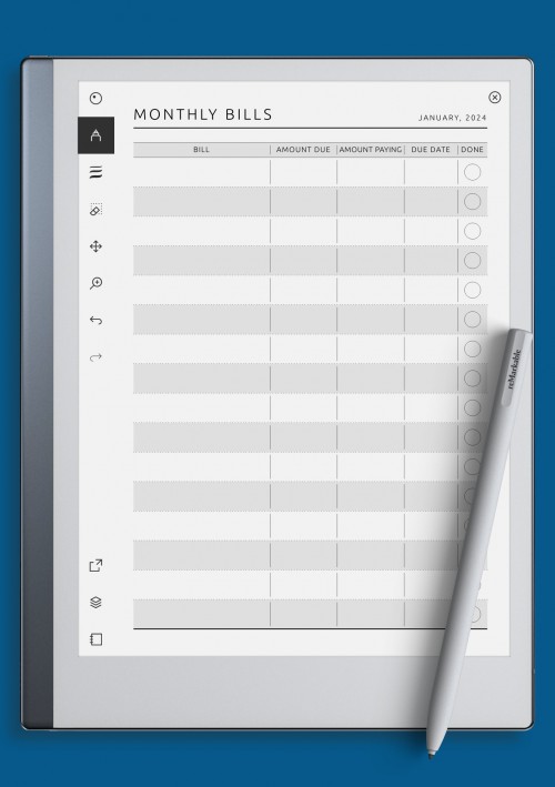 reMarkable Monthly Bills Template - Original Style 