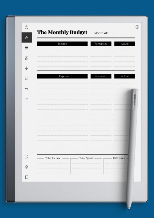 reMarkable Monthly Budget Template With Income And Spent Difference