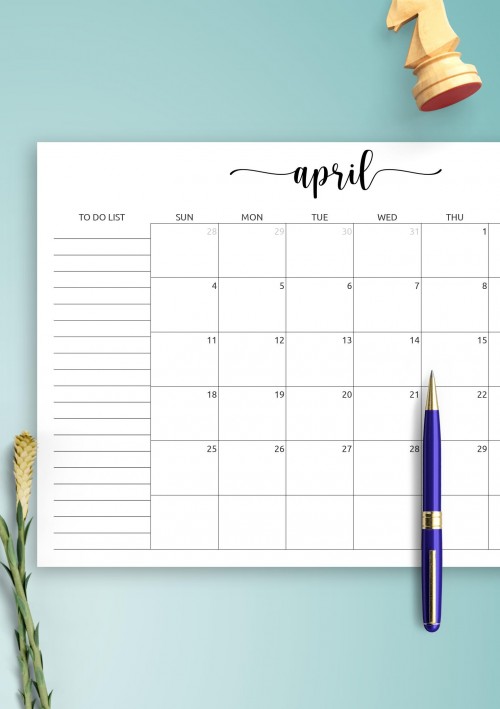 April Calendar with To-Do List