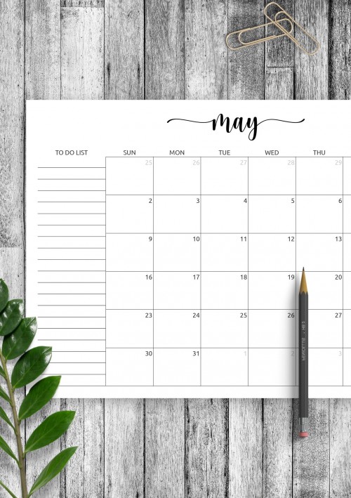 May Calendar with To-Do List