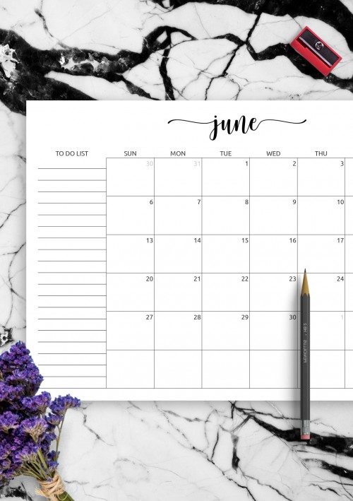 June Calendar with To-Do List