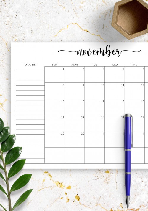 November Calendar with To-Do List