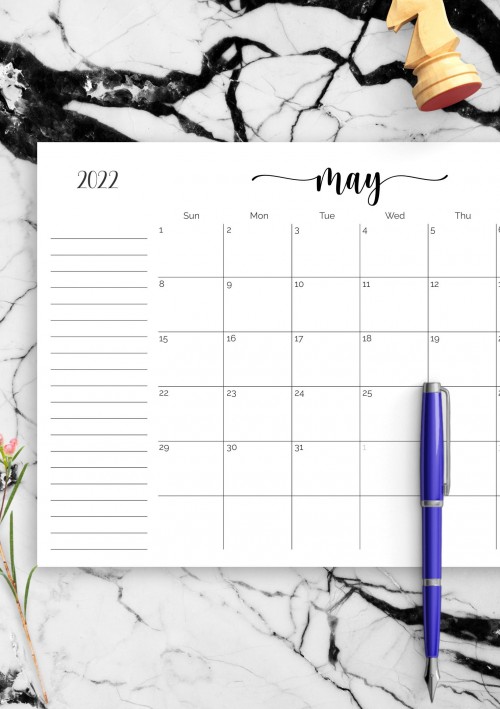 May 2022 Calendar with Notes Section