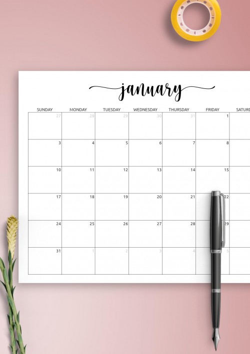 January Calendar with Notes