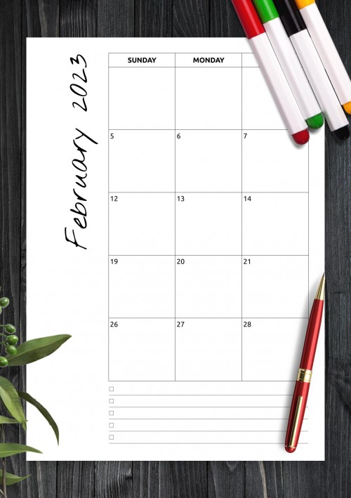 February 2023 Calendar with Notes