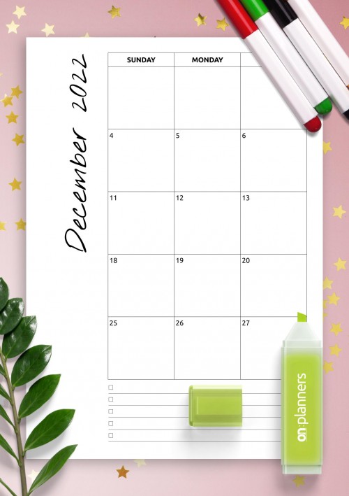 December 2022 Calendar with Notes