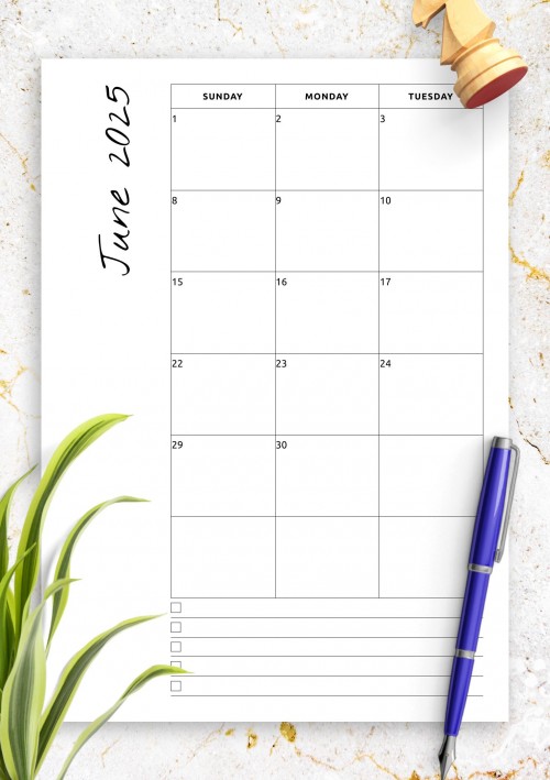 June 2025 Calendar with Notes