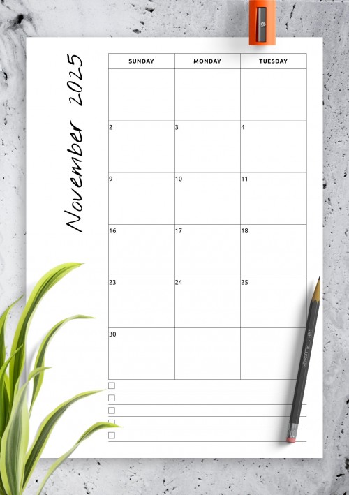 November 2025 Calendar with Notes