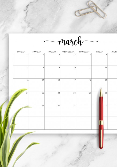 March Calendar with Notes