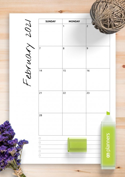 February 2021 Calendar - Download Printable Templates PDF