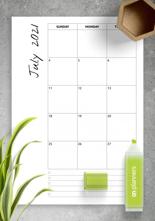 July 2021 Calendar with Notes