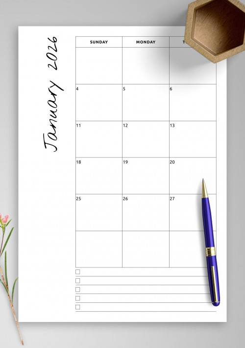 January 2026 calendar with notes 