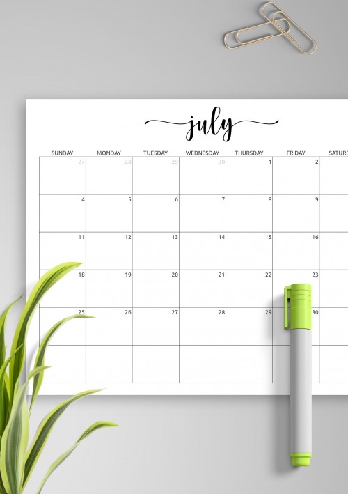 July Calendar with Notes