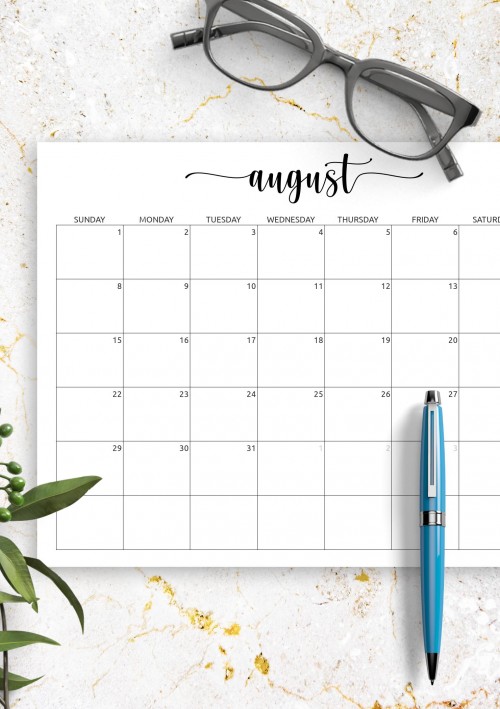 August Calendar with Notes