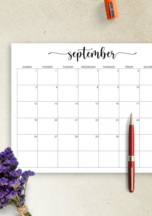 September Calendar with Notes