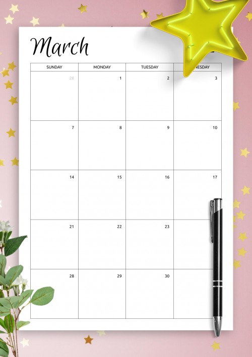 Download Printable Monthly Calendar Template PDF