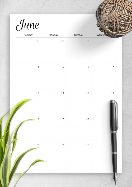 Monthly Calendar Template for June 2023
