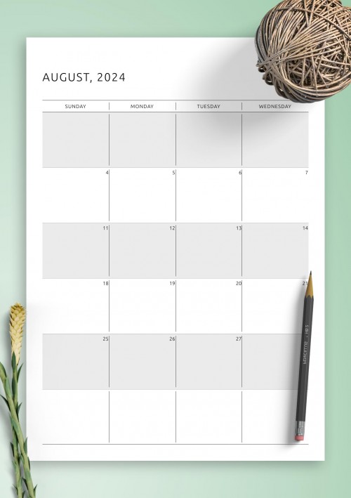 Monthly Calendar Template for August 2024