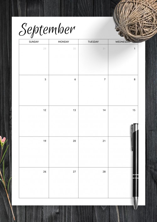 Monthly Calendar Template for September 2021