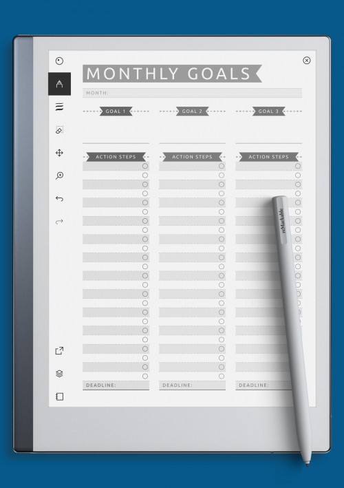 reMarkable Monthly Goals with Action Steps Template - Casual