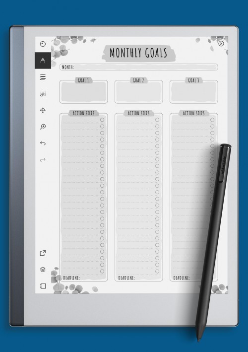 reMarkable Monthly Goals with Action Steps Template - Floral Style