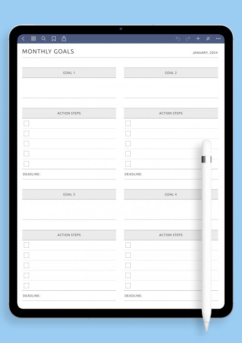 iPad Pro Monthly Goals Template