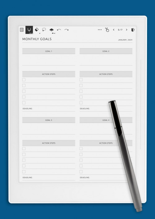 Monthly Goals Template Supernote A6X