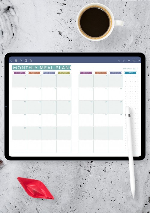 iPad Pro Monthly Meal Plan - Casual Style Template
