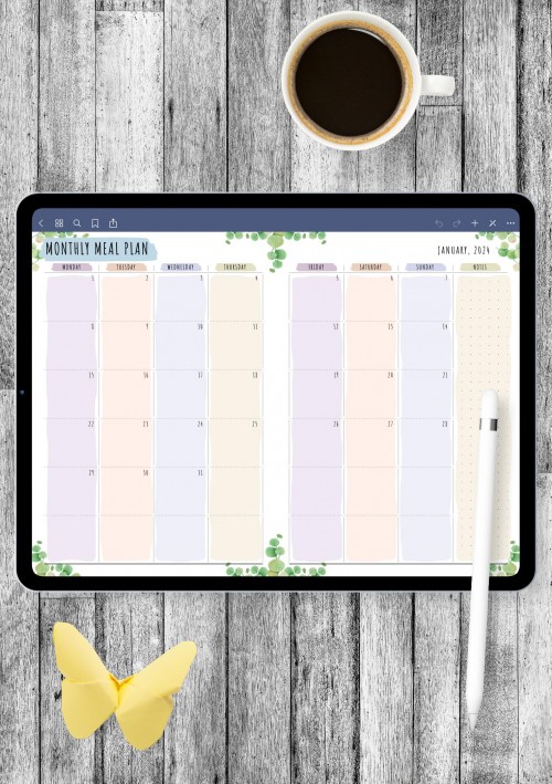 Monthly Meal Plan - Floral Style Template for GoodNotes
