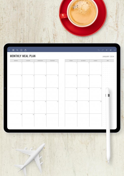 Monthly Meal Plan Template for iPad