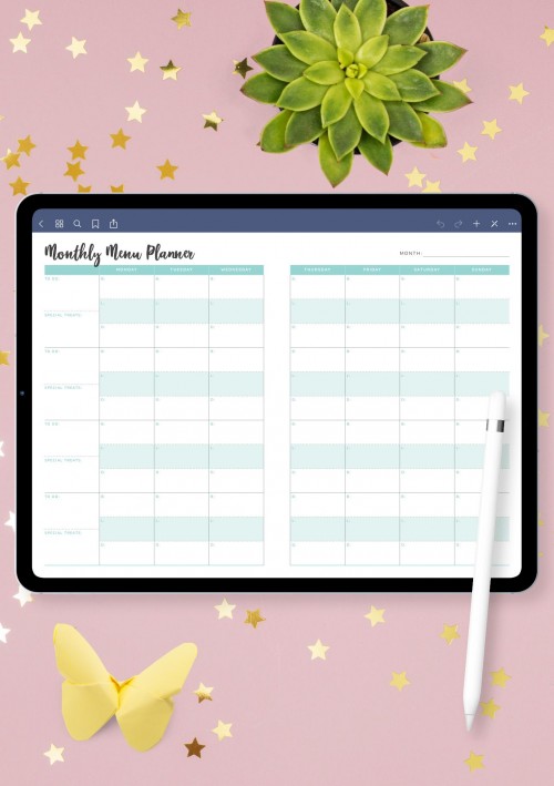 iPad Monthly Menu Planner Template