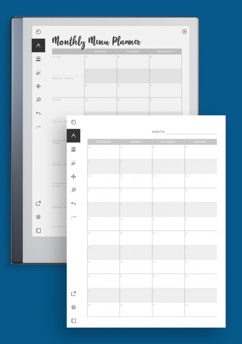 reMarkable Monthly Menu Planner Template