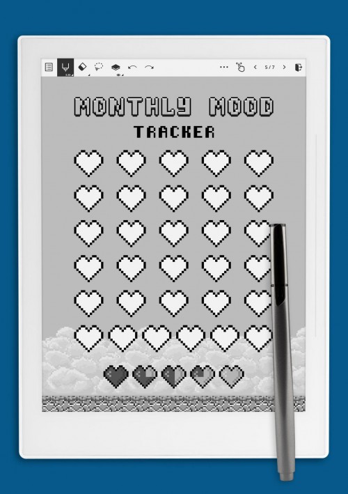 Monthly Mood Tracker Template - Hearts for Supernote